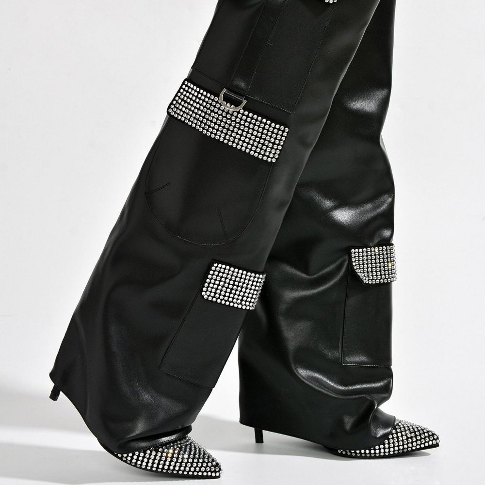 "CUFFED DRIPPED BEAUTY " Rhinestone Thigh High Fold Over Boots(BRAND NEW !!!!!!!